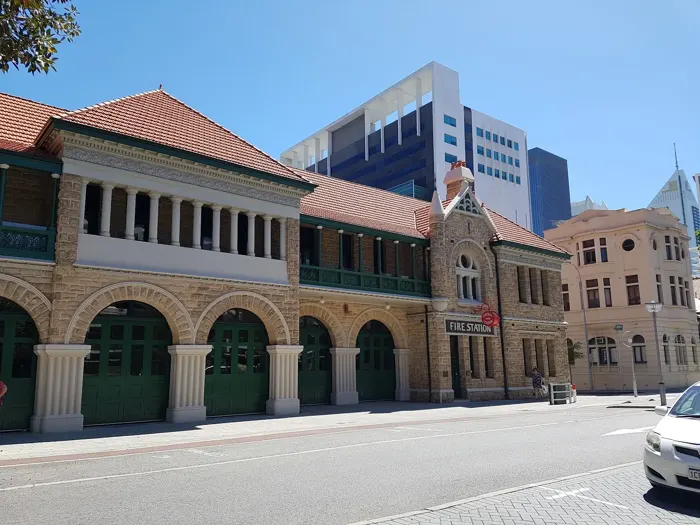 Historic shopfronts along a street in Perth