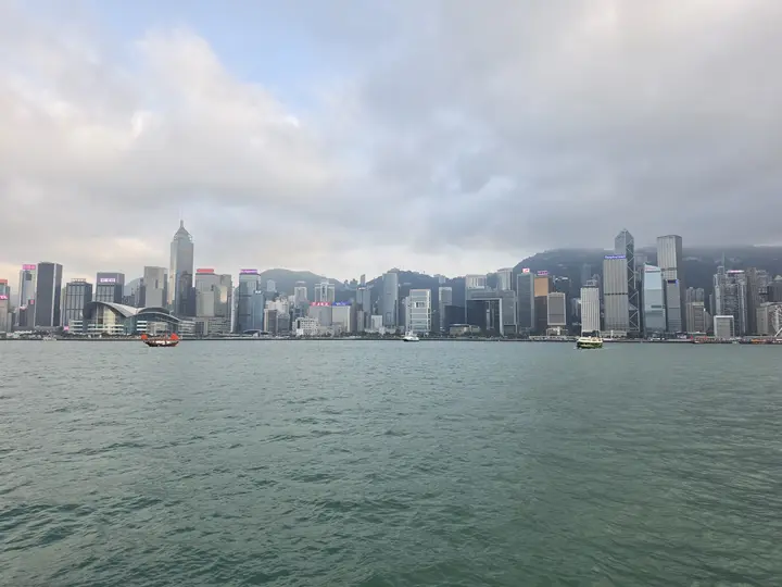 Victoria Harbour and the island skyline on a grey afternoon